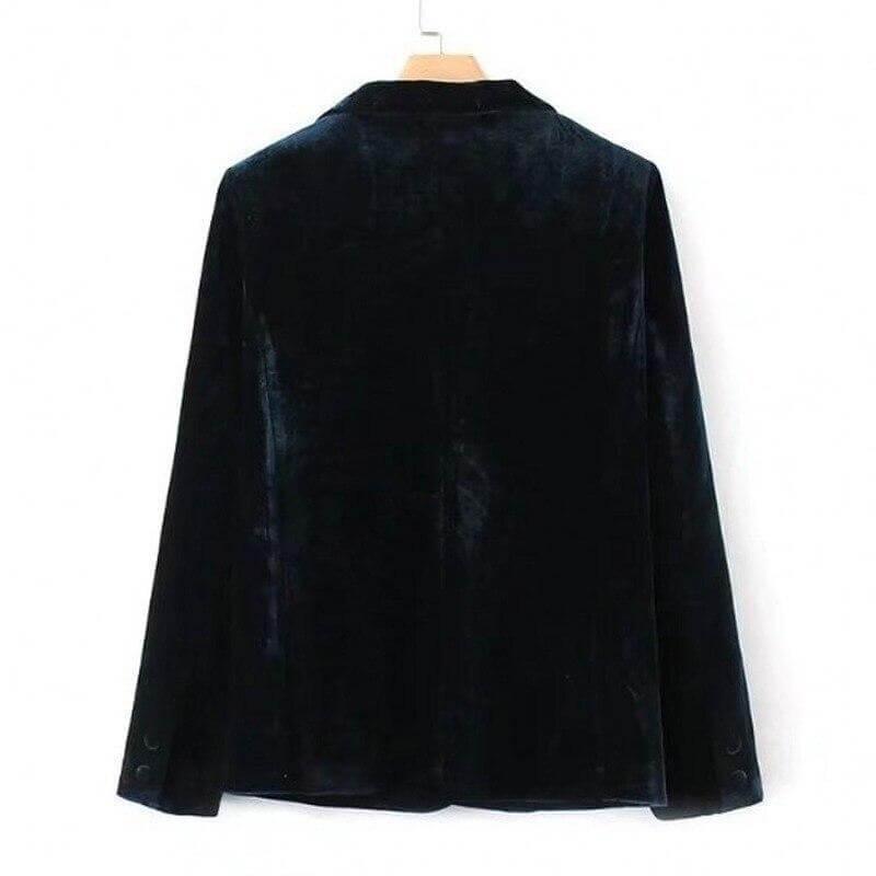 1-Button Velvet Blazer Women - Casual - Plain-Solid