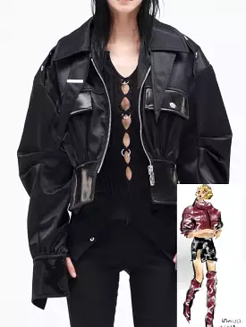 2023 Autumn Women Motorcycle Jackets Zipper Spliced Short Faux Leather Coat