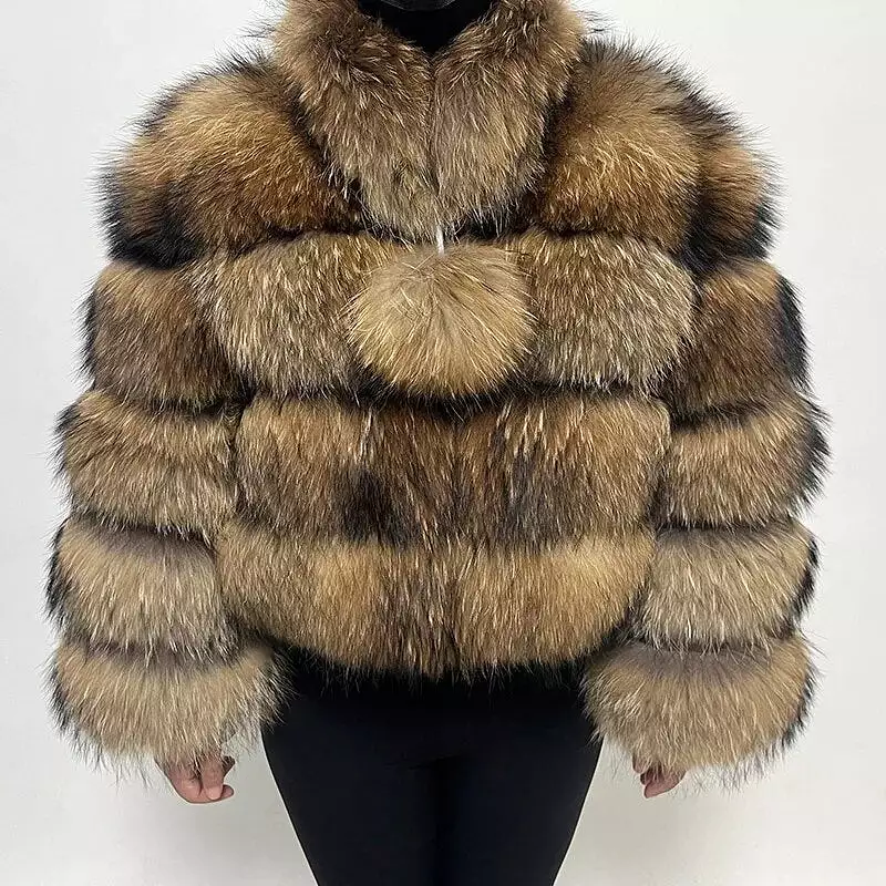 2023 Natural Real Fox Fur Coat Women Winter Long Sleeve Luxury Raccoon Fur Jackets Thick Top Female Furry Coat Vest