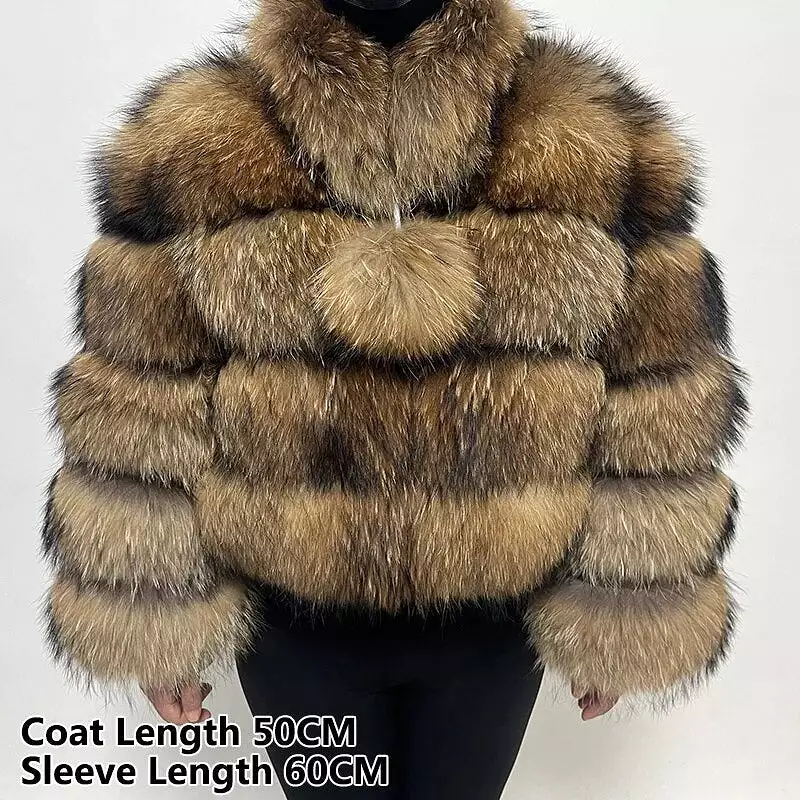 2023 Natural Real Fox Fur Coat Women Winter Long Sleeve Luxury Raccoon Fur Jackets Thick Top Female Furry Coat Vest