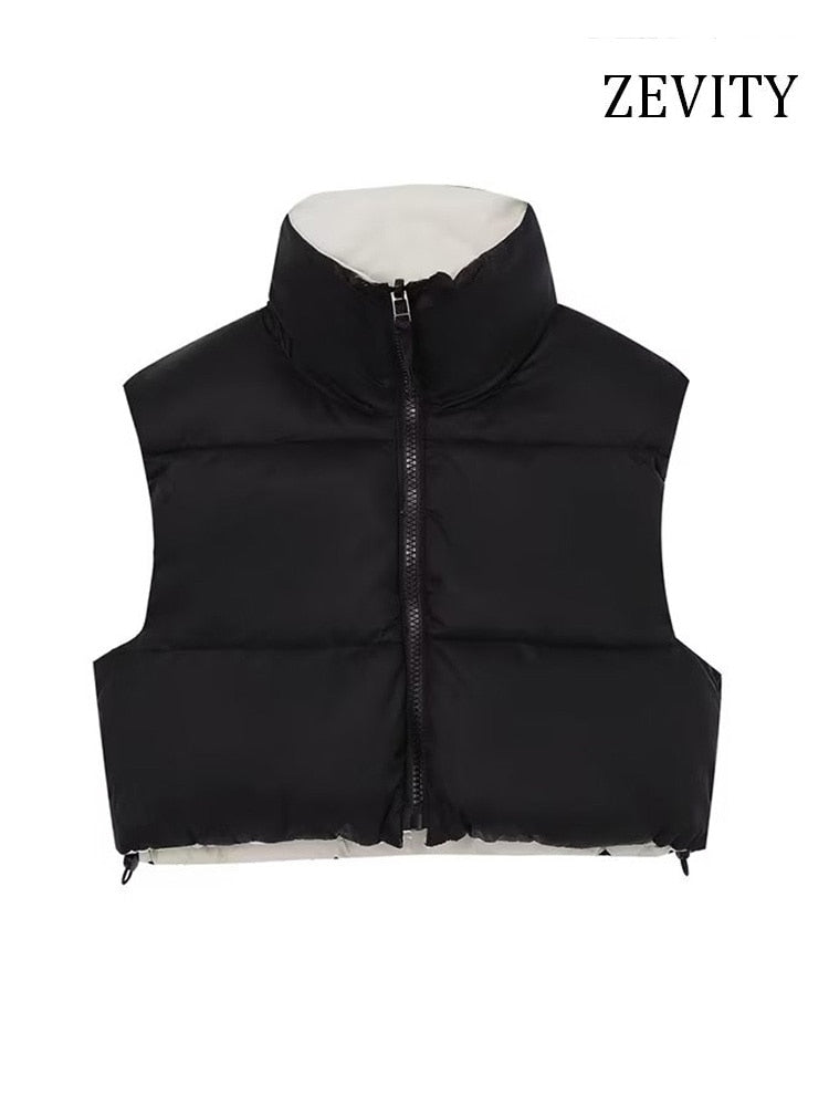 2023 new winter reversible Vest women turtleneck sleeveless cotton padded coat vest