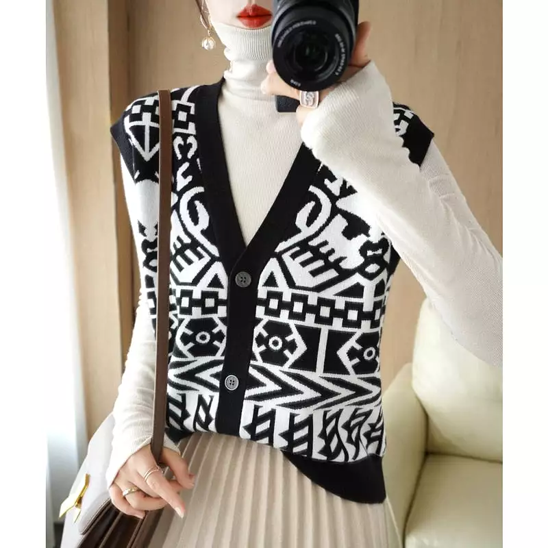 2023 Vintage Sweater Vest Loose V-Neck Knit Pullover Tank Top Tank Top Cashmere Sweater Women Autumn Sweater Vest Top