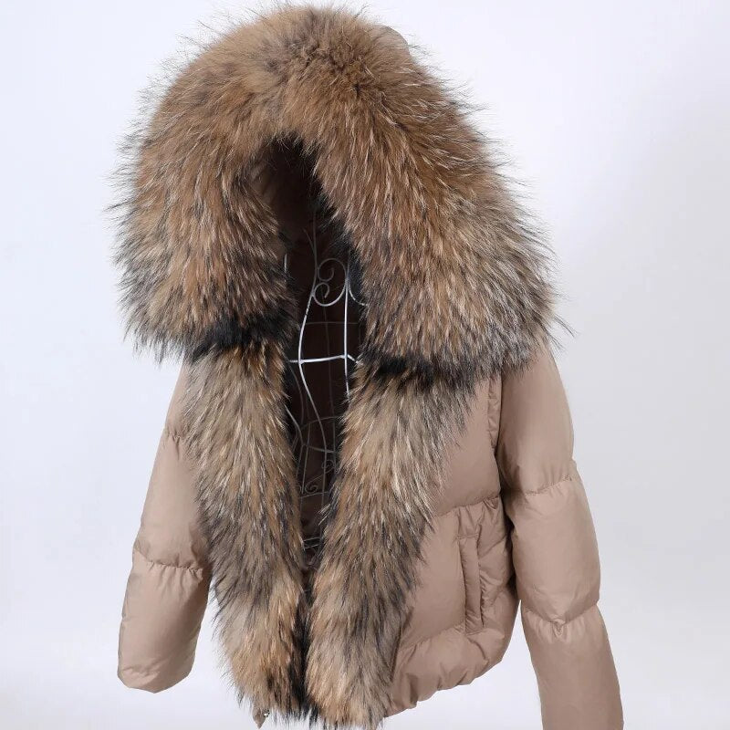 2023 White Duck Down Jacket Winter Women Warm Loose Coat Natural Real Fox Fur Collar