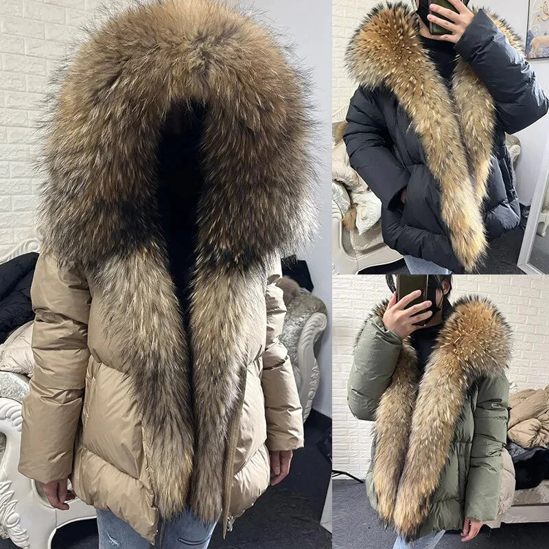 2023 White Duck Down Jacket Winter Women Warm Loose Coat Natural Real Fox Fur Collar