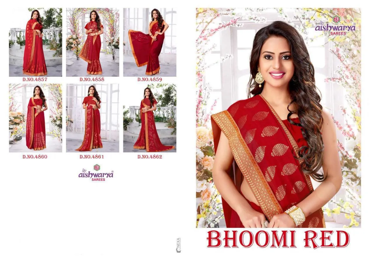 Aishwarya Bhoomi Red Designer Casual Sarees Collection