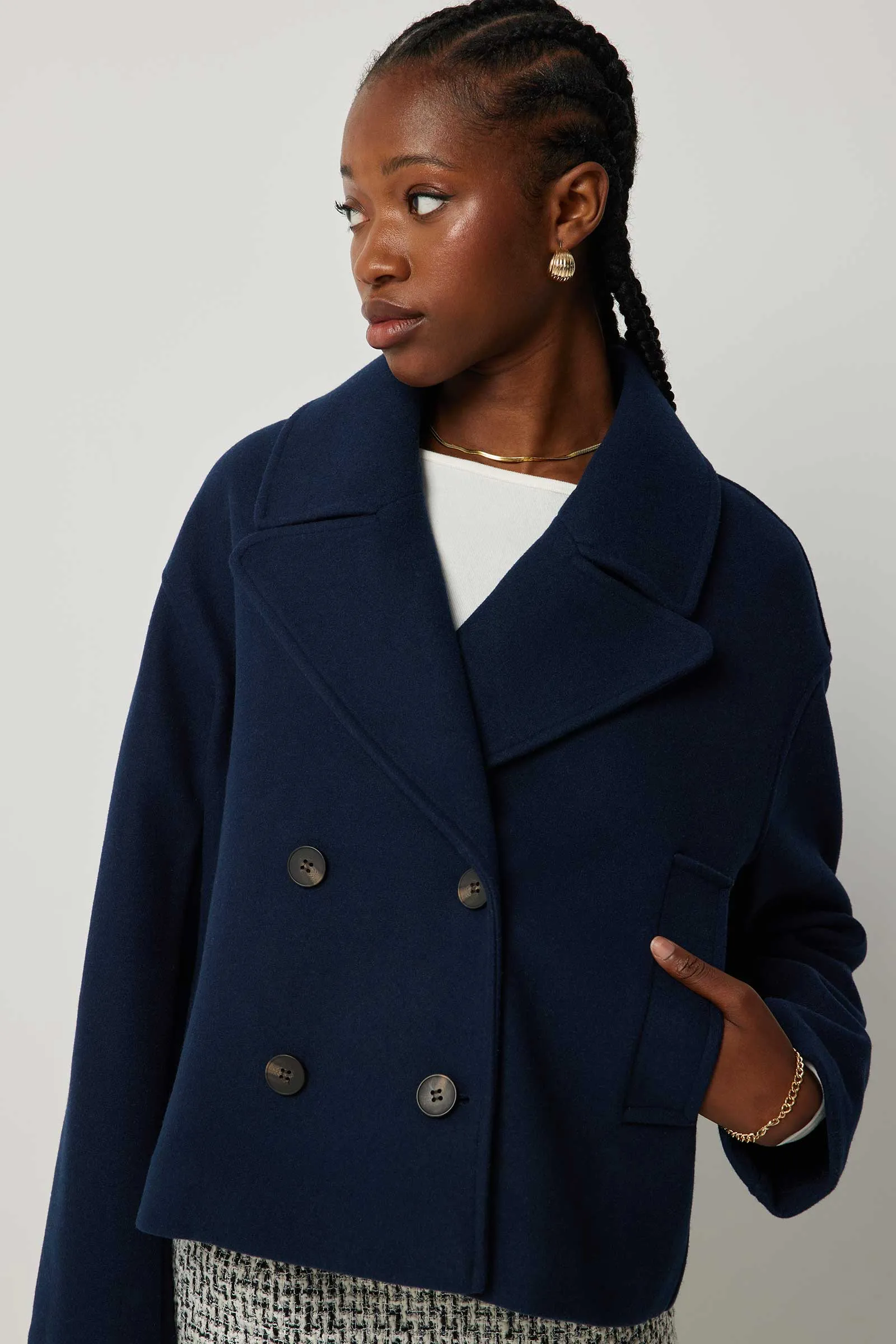 Ardene Ardene Brushed Felt Peacoat in Dark Blue | Size | Polyester