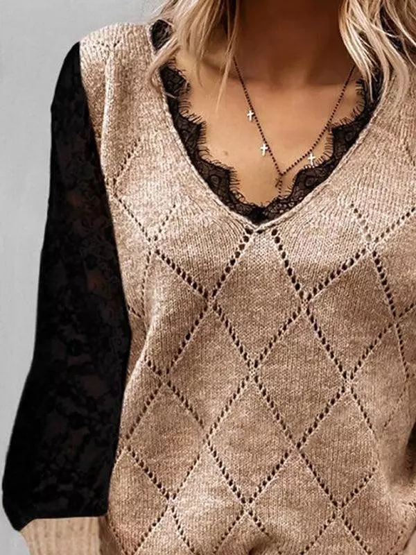 Argyle Pattern Pullover Knitwear Sweater Women