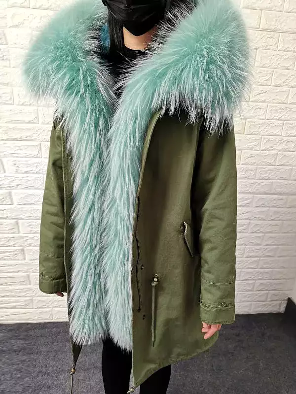 Ashore Shop Natural Real Fox Fur Inner Fur Jacket Winter Women Parka Big Luxury Fox Raccoon Fur Collar Coat Warm Female Clothing