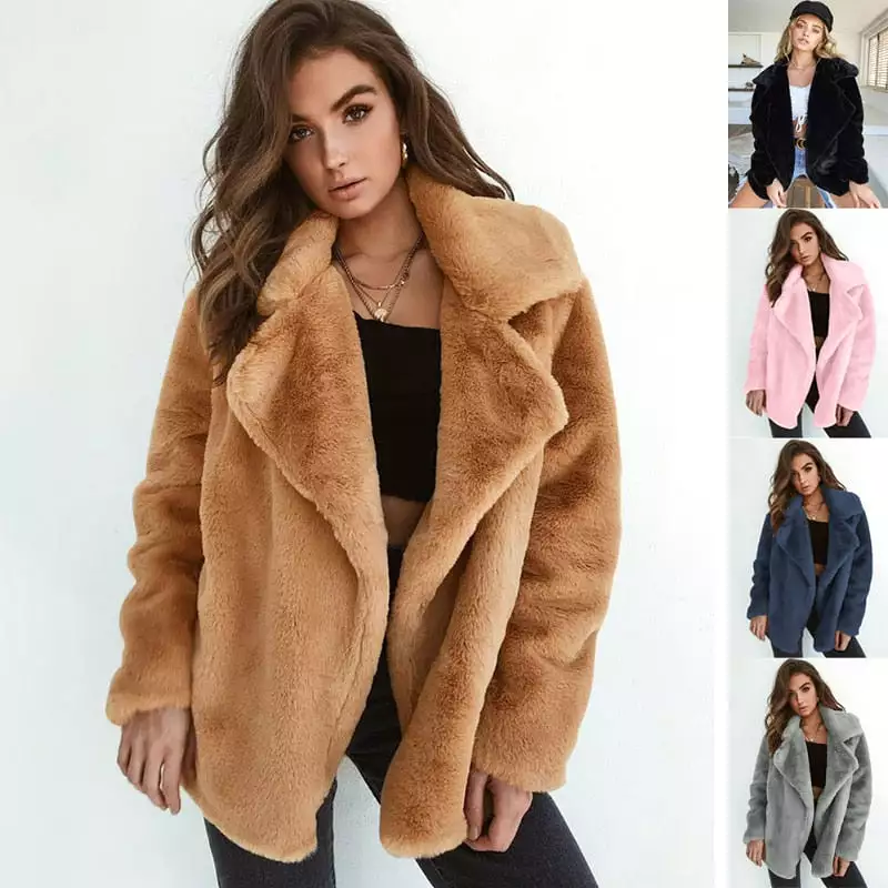 Ashore Shop New Women Faux Fur Elegant Brown Shaggy Coats Autumn Winter Warm Plush Teddy Coat Streetwear Female White Furry Fluf