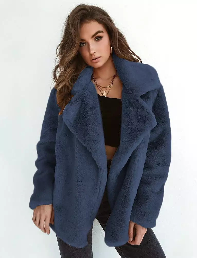 Ashore Shop New Women Faux Fur Elegant Brown Shaggy Coats Autumn Winter Warm Plush Teddy Coat Streetwear Female White Furry Fluf