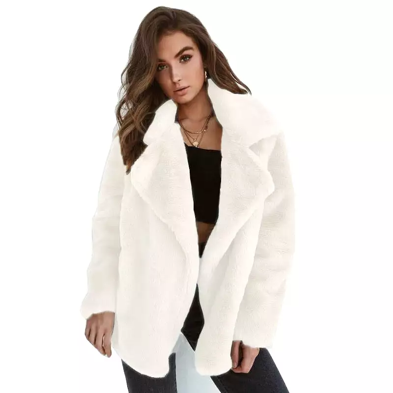 Ashore Shop New Women Faux Fur Elegant Brown Shaggy Coats Autumn Winter Warm Plush Teddy Coat Streetwear Female White Furry Fluf