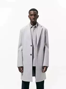 Autumn Winter Warm Soft Light Grey Woolen Coat Men with Back Slit Single Breasted Luxury Wool Blends Overcoat 2023