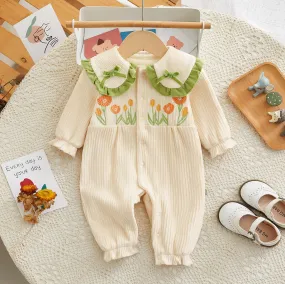 Baby Girls Flower Embroidered Jumpsuits Wholesale 23101988