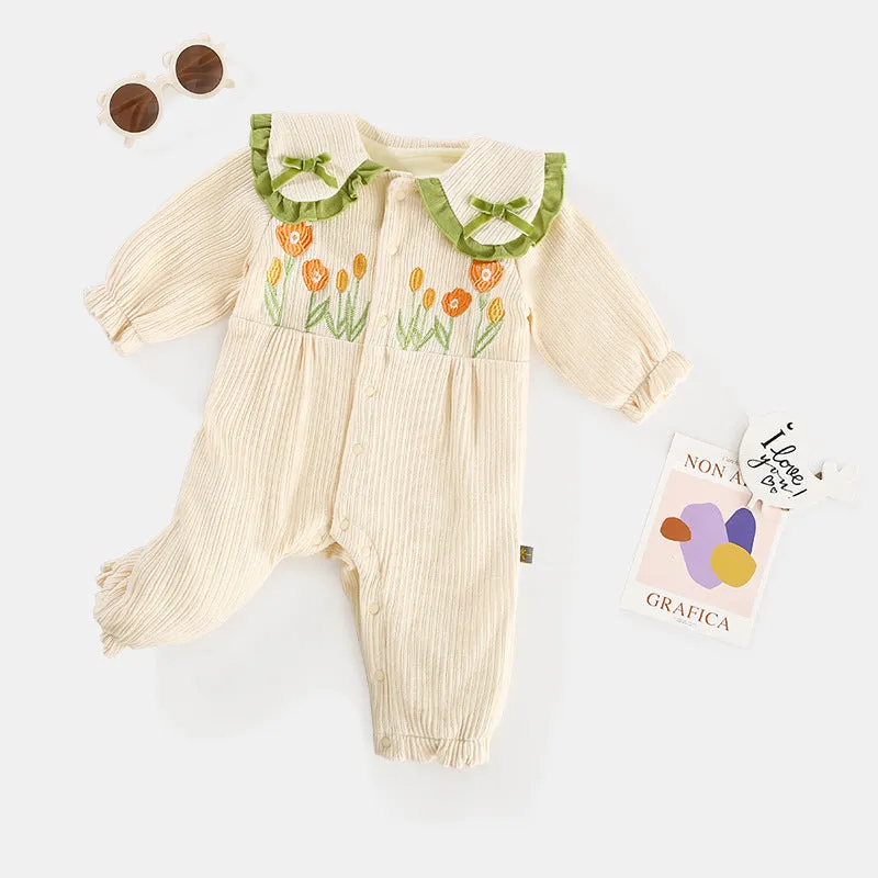 Baby Girls Flower Embroidered Jumpsuits Wholesale 23101988