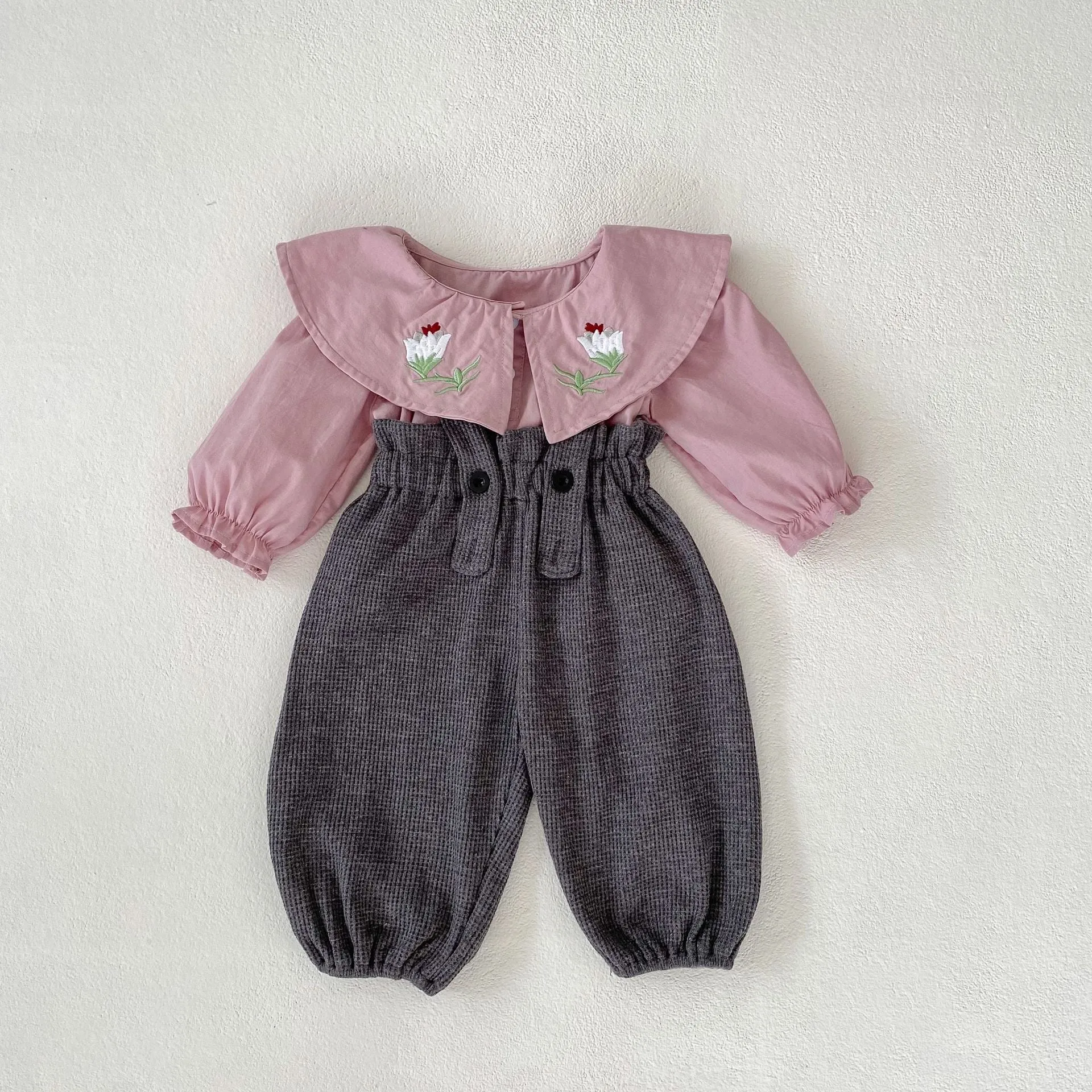 Baby Kid Girls Solid Color Embroidered Tops Jumpsuits Wholesale 230828295