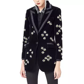 Bees Beaded Velvet Blazer Women - Casual - Printed