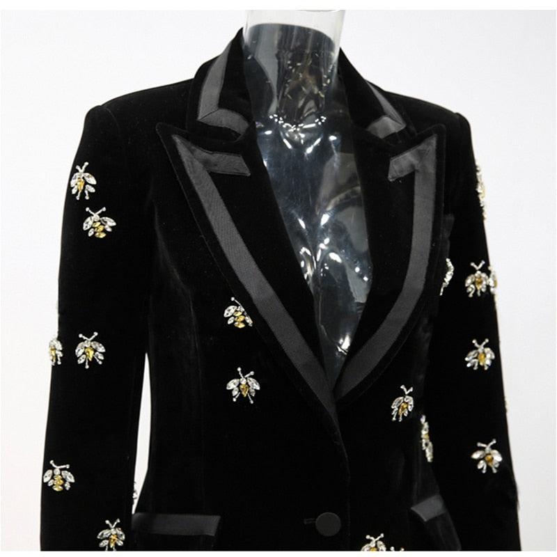 Bees Beaded Velvet Blazer Women - Casual - Printed