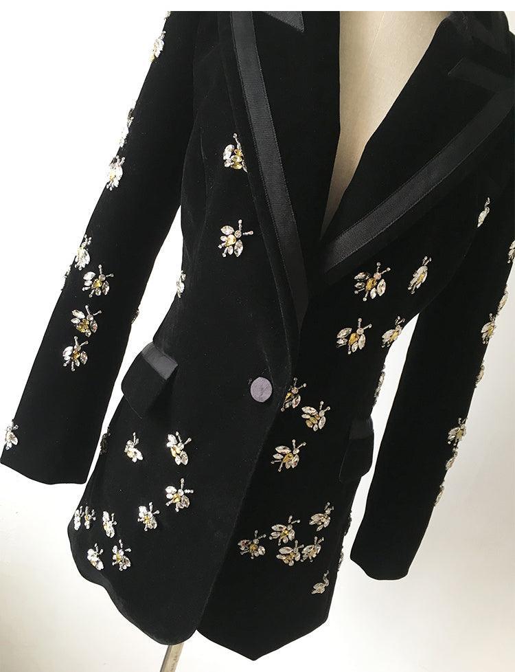 Bees Beaded Velvet Blazer Women - Casual - Printed