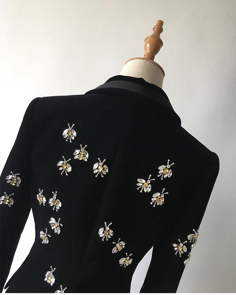 Bees Beaded Velvet Blazer Women - Casual - Printed