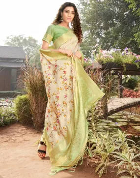 Beige Cotton Woven Sarees