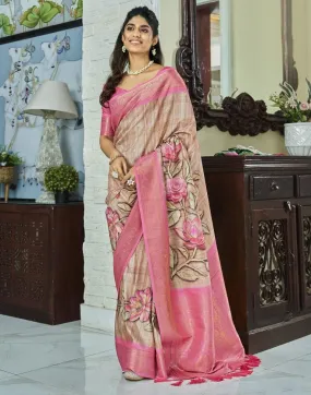 Beige Silk Woven Sarees