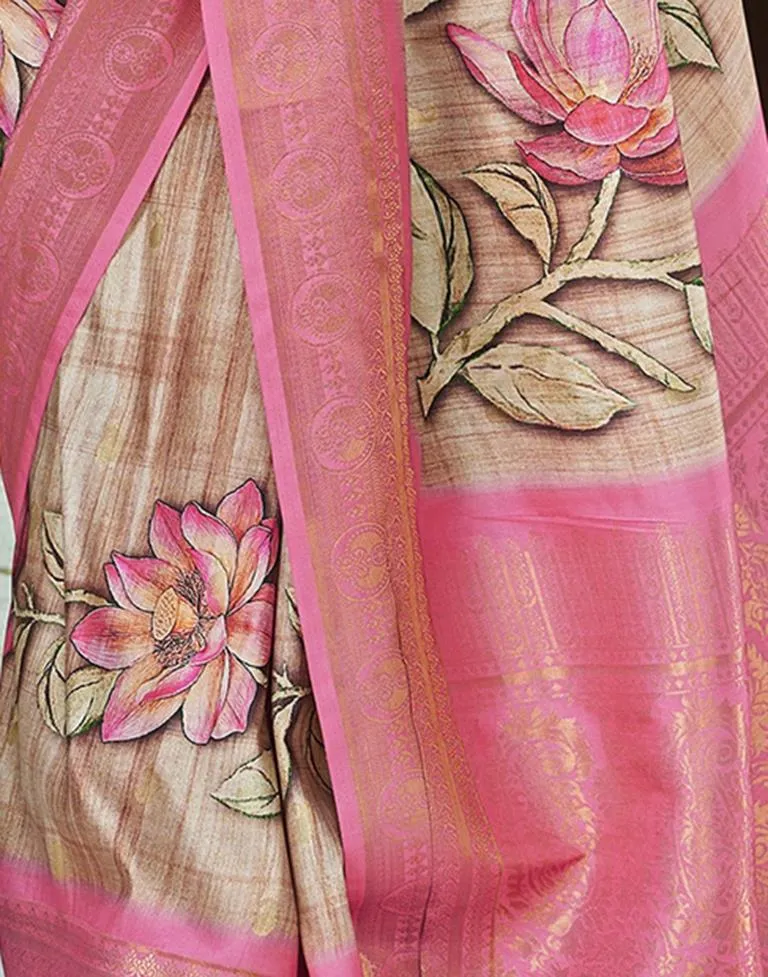 Beige Silk Woven Sarees