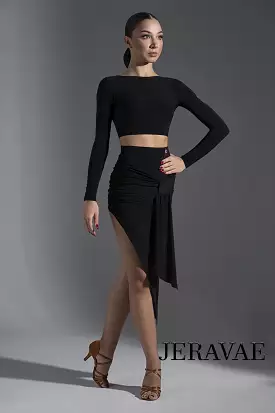 Black Latin Practice Skirt with Rouched 'Bow Detail and Long Side Pra602