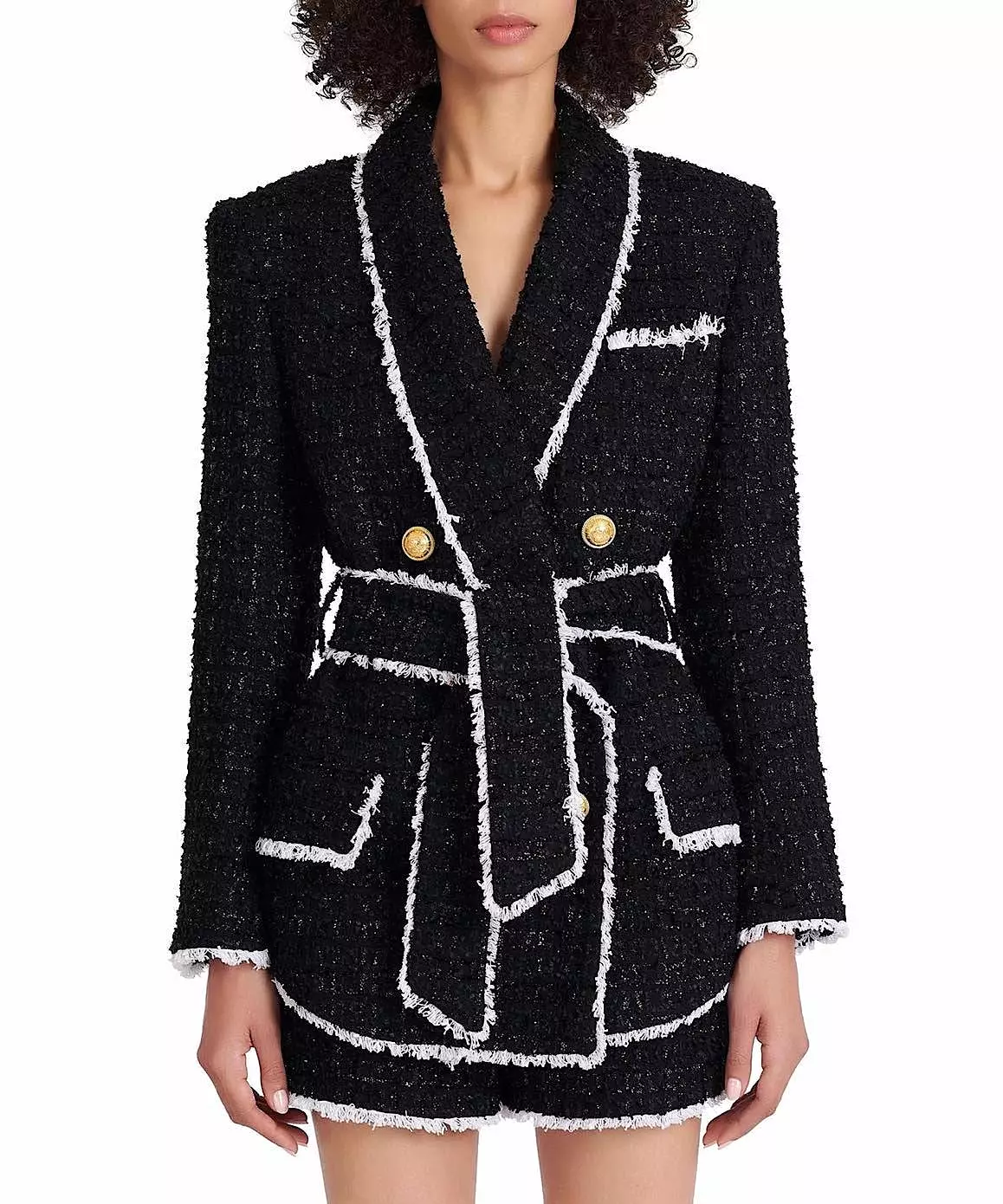 Black Tweed Belted Blazer