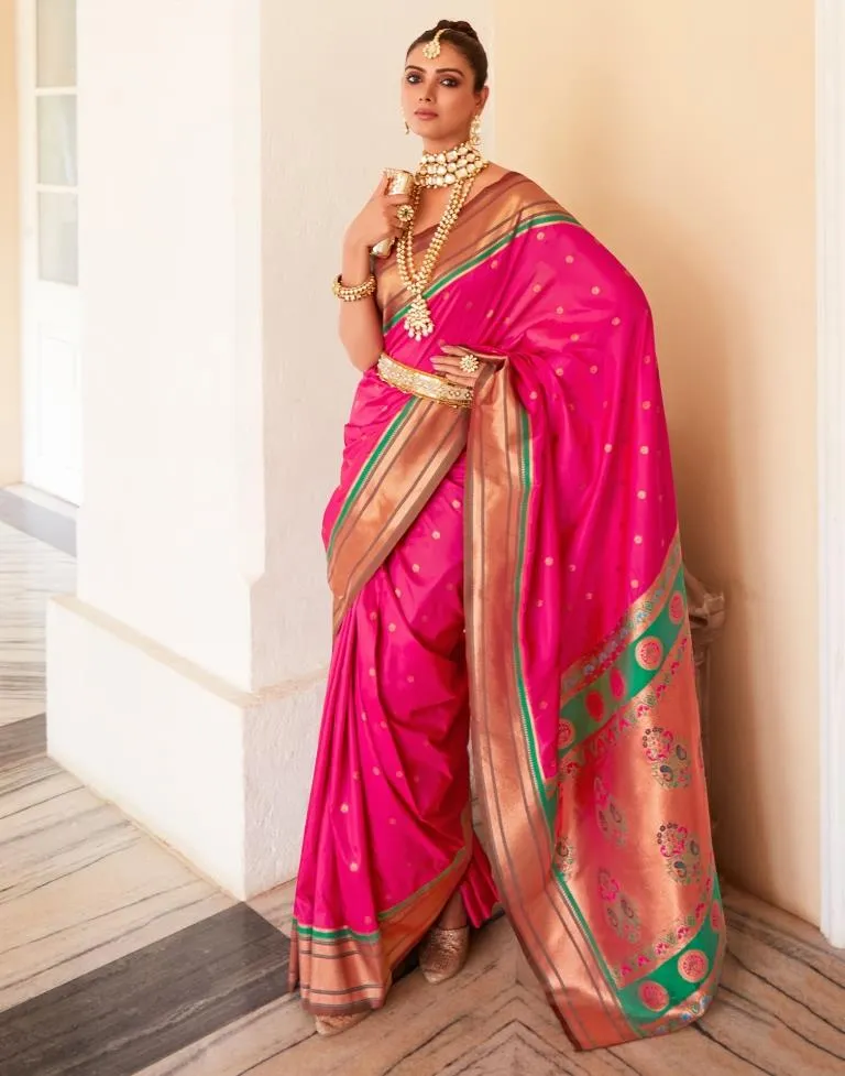 Bright Pink Silk Woven Sarees