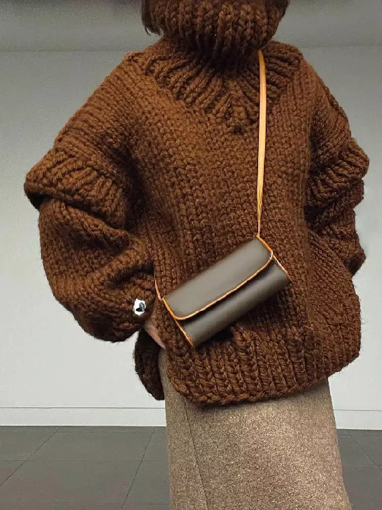 Casual Knitted Thick Turtleneck Sweater Women Warm Butterfly Sleeve Loose Sweaters Female 2023 Autumn Winter Split Lady Pullover