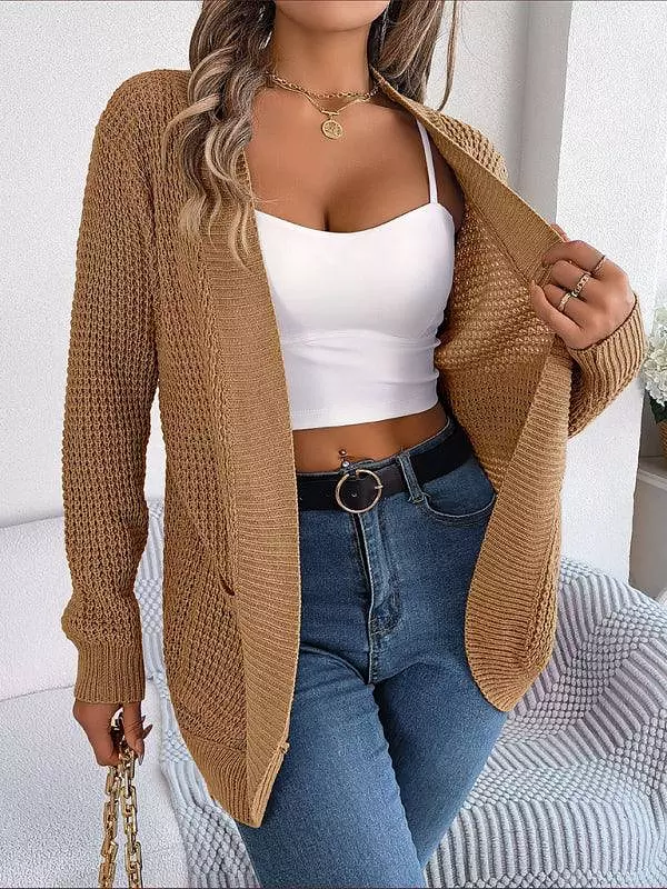 Casual Pocket Women Knitted Cardigan Sweater