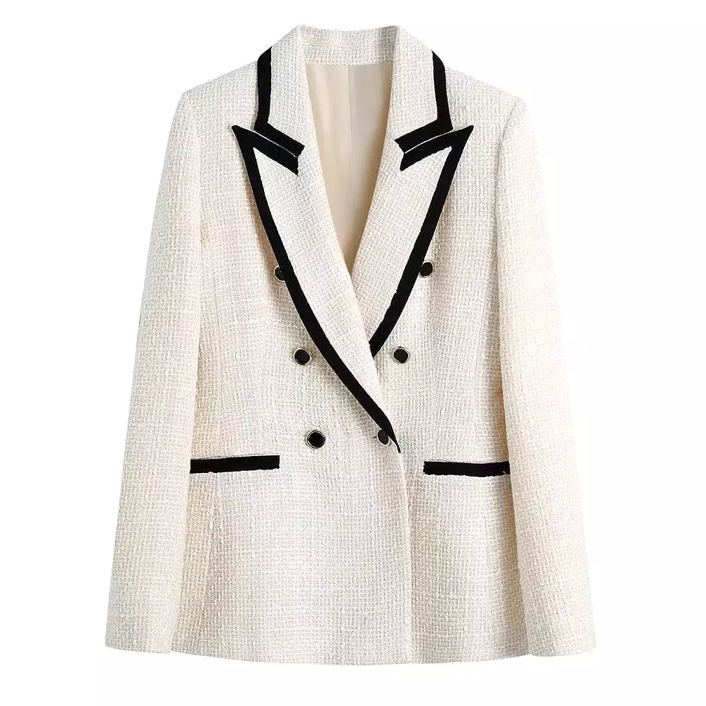 Chic Off-White Tweed Blazer Women - Vintage - Patchwork