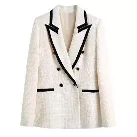 Chic Off-White Tweed Blazer Women - Vintage - Patchwork