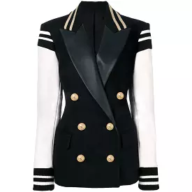 Chloe Patchwork Leather Varsity Blazer Women - Casual - Patchwork