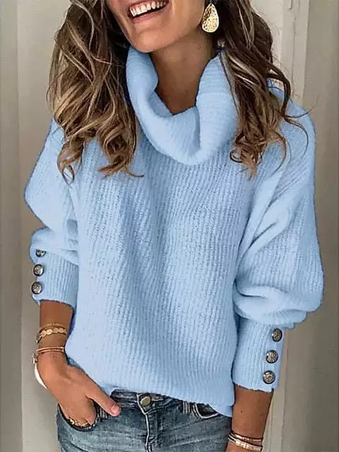 Classic Turtleneck Solid Color Sweatshirt Sweater for Women