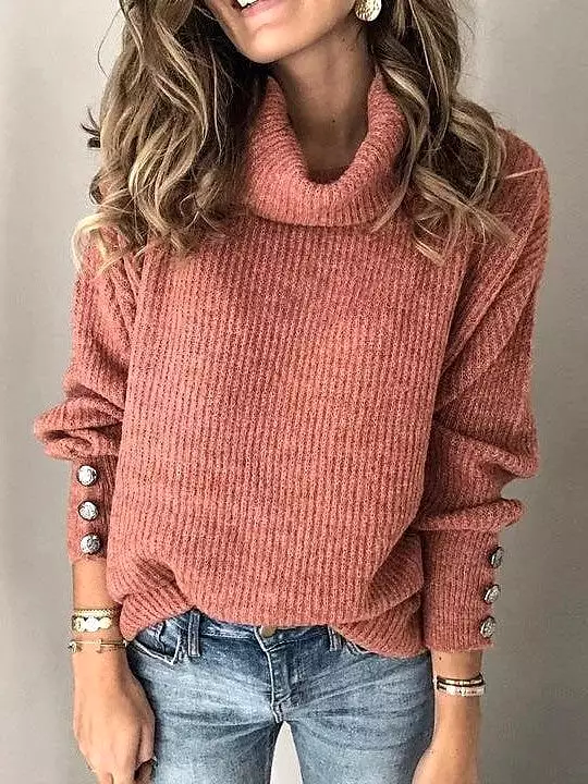 Classic Turtleneck Solid Color Sweatshirt Sweater for Women