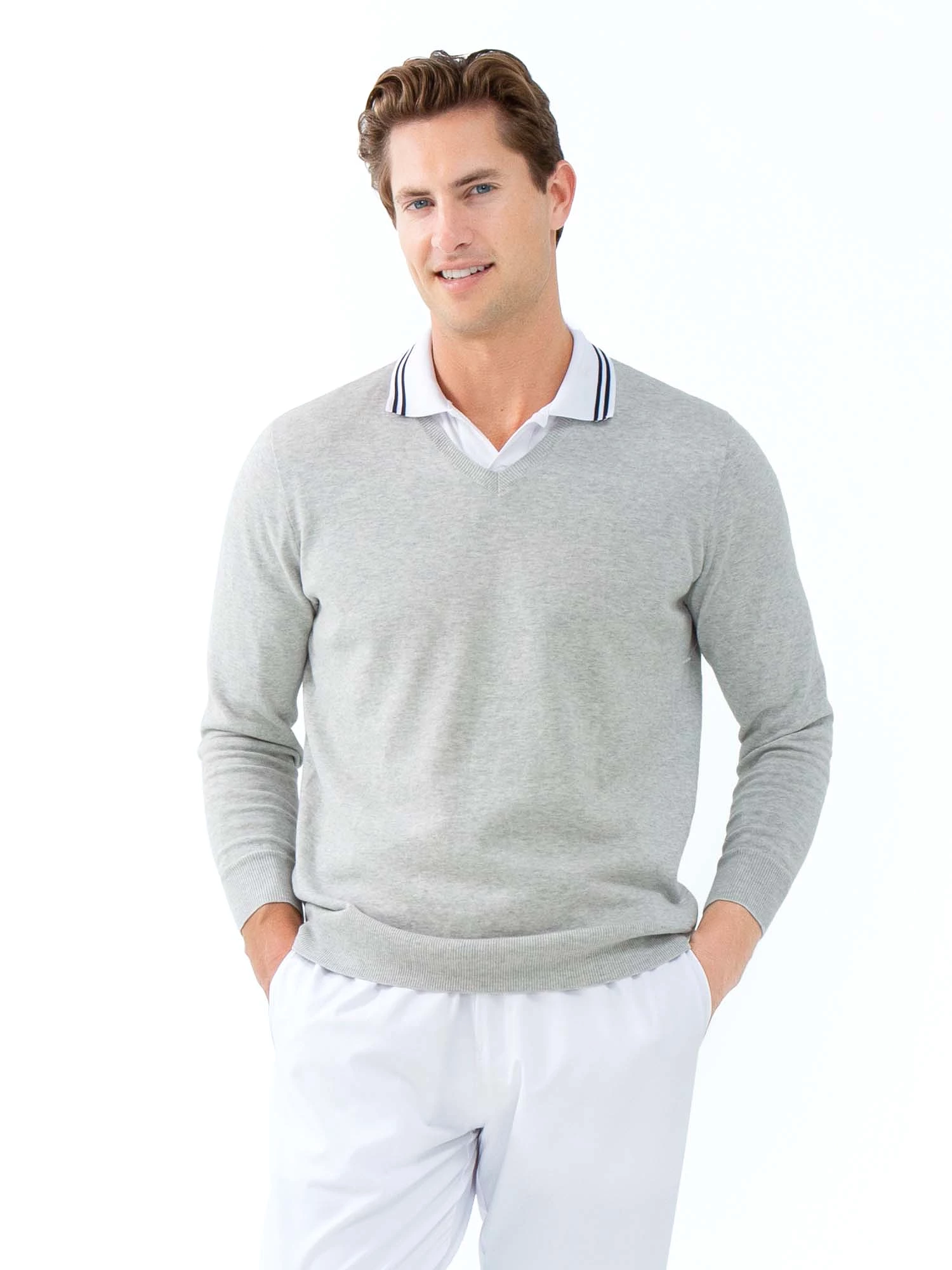 Classic V Neck Sweater - Light Heaher