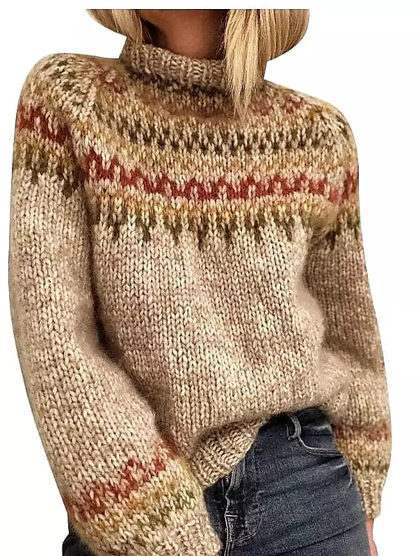 Color Block Geometric Women's Knitted Sweater Pullover for Fall and Winter