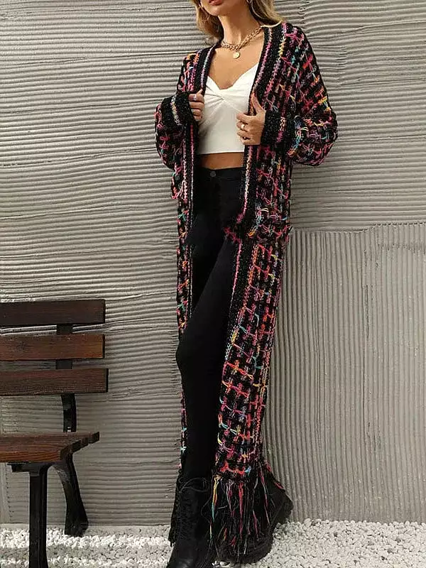 Colorful Plaid Rainbow Cardigan Sweater for Women