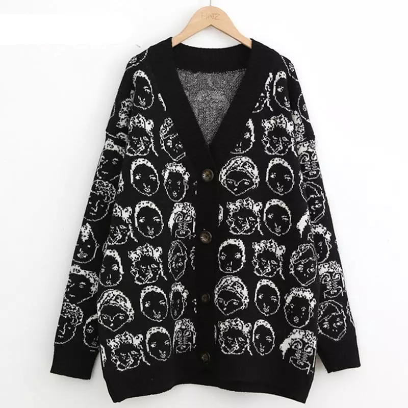 Comic V-Neck Cardigan Sweater For Women