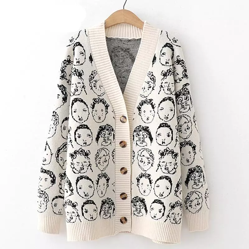 Comic V-Neck Cardigan Sweater For Women