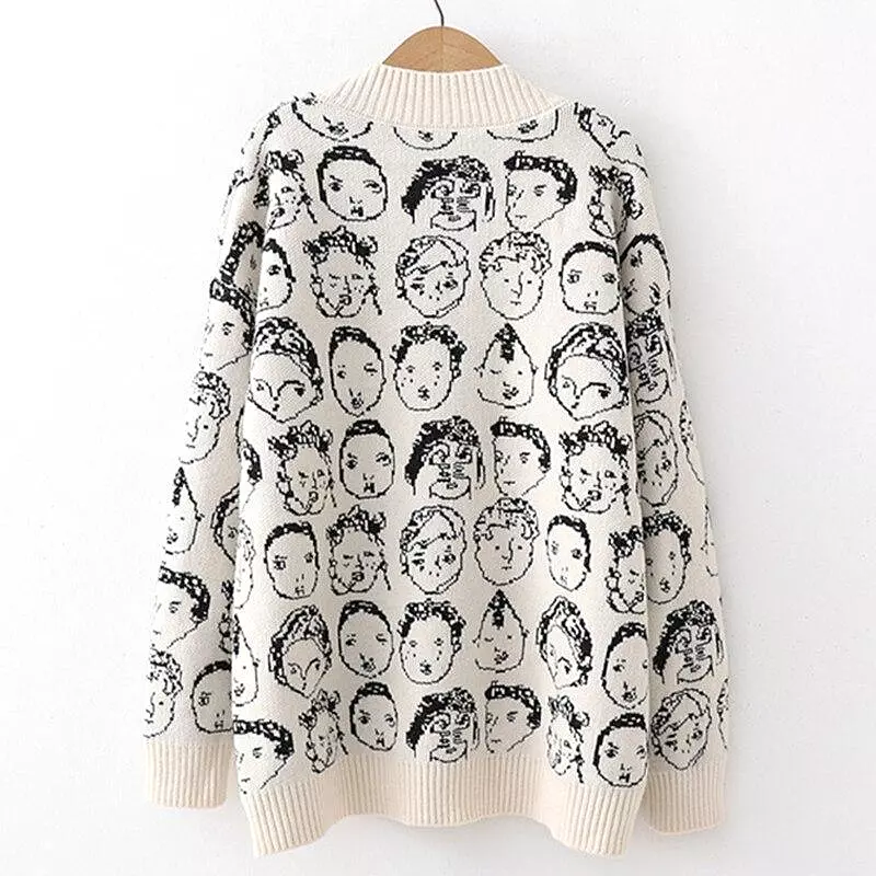 Comic V-Neck Cardigan Sweater For Women