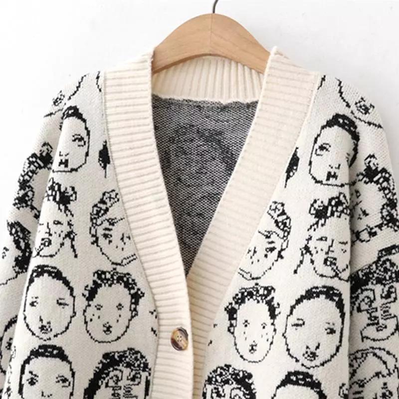 Comic V-Neck Cardigan Sweater For Women