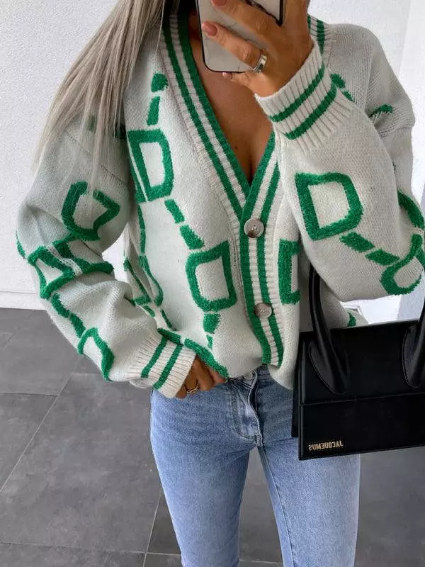 Contrast Drop-Sleeve Cardigan Sweater