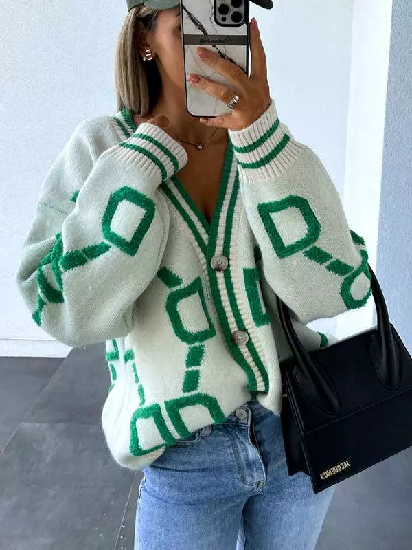 Contrast Drop-Sleeve Cardigan Sweater