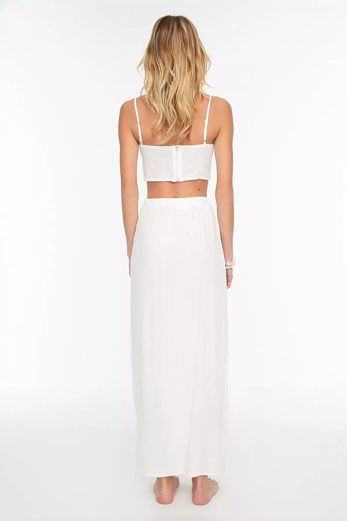 Cotton Double Slit White Skirt