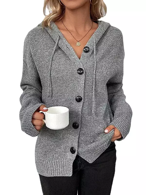 Cozy Crochet Knit Hooded Cardigan Sweater for Women