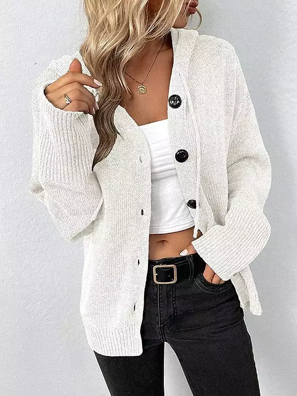 Cozy Crochet Knit Hooded Cardigan Sweater for Women