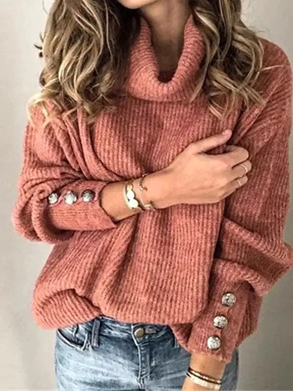 Cozy Turtleneck Ribbed Knit Sweater for Women