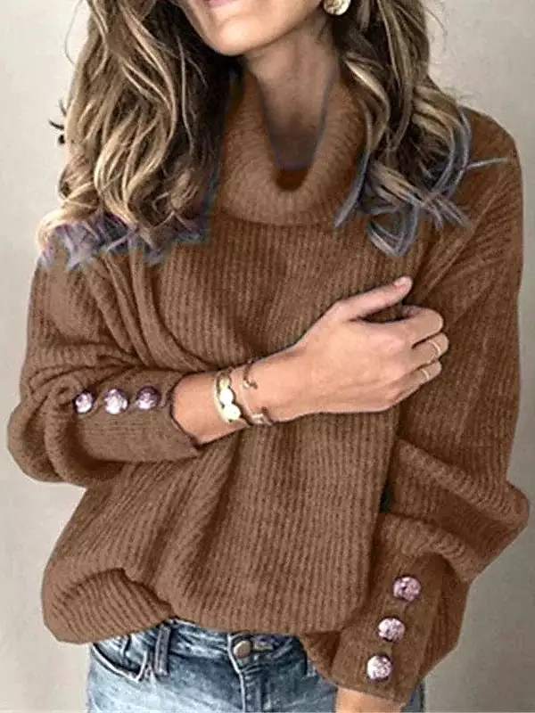 Cozy Turtleneck Ribbed Knit Sweater for Women